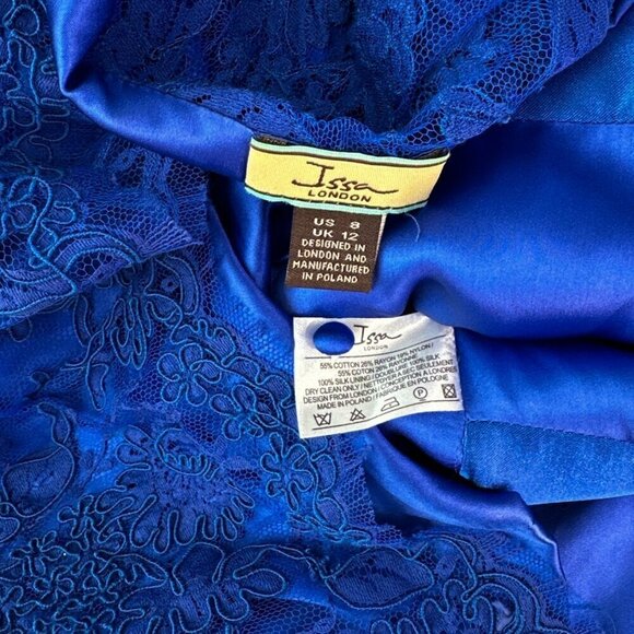 Issa London Royal Blue Lace Fit and Flare Satin Button Front Party Dress 8 - Picture 5 of 5
